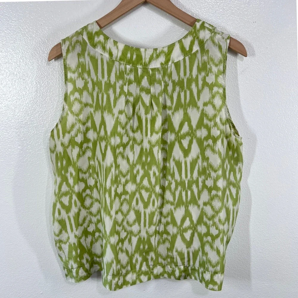 Covington Silk Tank Top Women's XLP Green White Abstract‎ Sleeveless Button Top